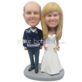 Groom in navy uniform and bride in white wedding dress custom bobbleheads