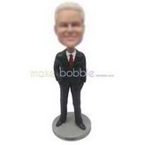 Business man in black suit matching with red tie custom bobbleheads 