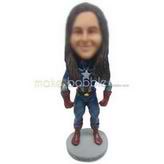 Black long hair iron woman custom bobbleheads 