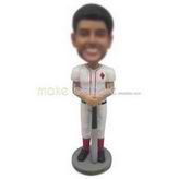 Young man in baseball suit holding up with a baseball bat custom bobbleheads 