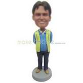 Man in blue T-shirt matching with green waistcoat custom bobbleheads