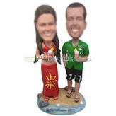 Wife in red dress and husband in green T-shirt custom bobbleheads