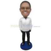 Glasses woman in white coat matching with black pants custom bobbleheads