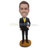 Man in black suit matching with yellow tie custom bobbleheads