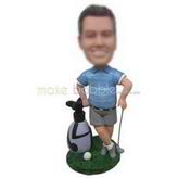 Free man in blue T-shirt playing golf custom bobbleheads