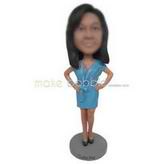 Slim woman in blue dress custom bobbleheads