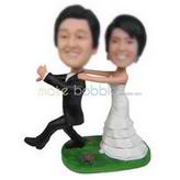 Funny groom in black suit and funny bride in white wedding dress custom bobbleheads