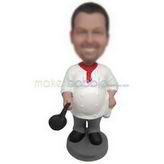 Male chef holding a large soup ladle custom bobbleheads