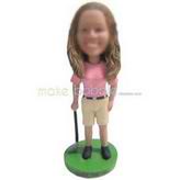 Female golf player in pink shirt custom bobbleheads