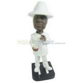 Smoking man in white suit holding a cup custom bobbleheads