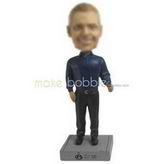 Man in navy blue T-shirt matching with a pair of black pants custom bobbleheads