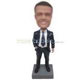 Cool man in black suit matching with a gross grain tie custom bobbleheads