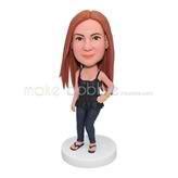 Customized handmade beautiful lady bobblehead with black Camisole 