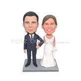 Customized handmade white wedding veil bobble head doll