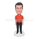 Customized handmade young man bobblehead with serious expression