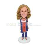 Customized handmade young lady brown hair bobble head doll