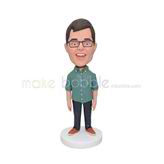 Customized handmade active man bobblehead with black frame glasses