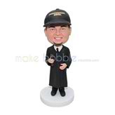 Customized handmade good teacher bobblehead with black clothes 