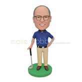 Personalized golf player bobblehead with black frame glasses