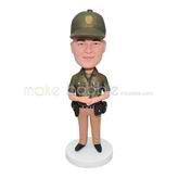 Personalized green uniform soldier bobble head doll