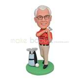 Personalized handmade green base golf player bobblehead with red shirt