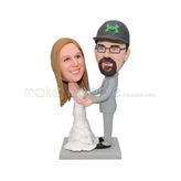 Personalized handmade sweet wedding bobble head doll with grey suit