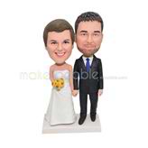 Customized handmade white wedding dress bobble head doll