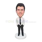 Customized handmade white shirt businessman bobble head doll