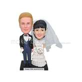 Customized handmade black suit and white wedding dress bobblehead 