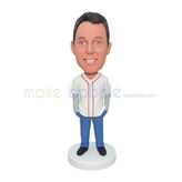 Customized handmade white shirt and blue pants bobblehead