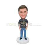 Customized handmade blue pants bobble head doll