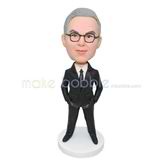 Personalized customized black suit and tie bobble head doll