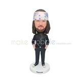 Personalized customized man bobblehead with long brown hair