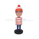 Personalized customized white and orange stripes bobble head doll