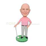 Personalized customized bareheaded golf player bobblehead