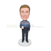 Personalized customized brown short hair bobble head doll