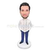 Customized white shirt blue pants bobblehead 