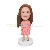 Personalized pink dress beautiful girl bobblehead 