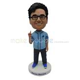 Personalized blue shirt bobble head doll