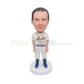 Personalized train bobblehead with white and blue jersey