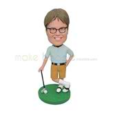 Personalized golf player bobblehead with glasses