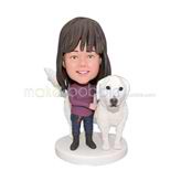 Personalized little girl bobblehead with a big dog