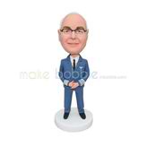 Handmade blue suit bobble head doll