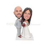 Handmade grey suit wedding bobblehead 