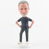 Funny man bobblehead in black T-shirt