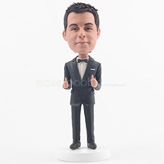 Custom personalized black suit bobblehead