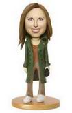 Casual female bobblehead dolls with Green windbreaker