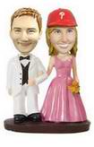 Wedding bobblehead  with pink dress and yellow flowers