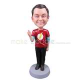 The man gestures custom bobbleheads