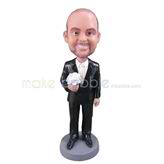 The man holds a bouquet of flowers custom bobbleheads